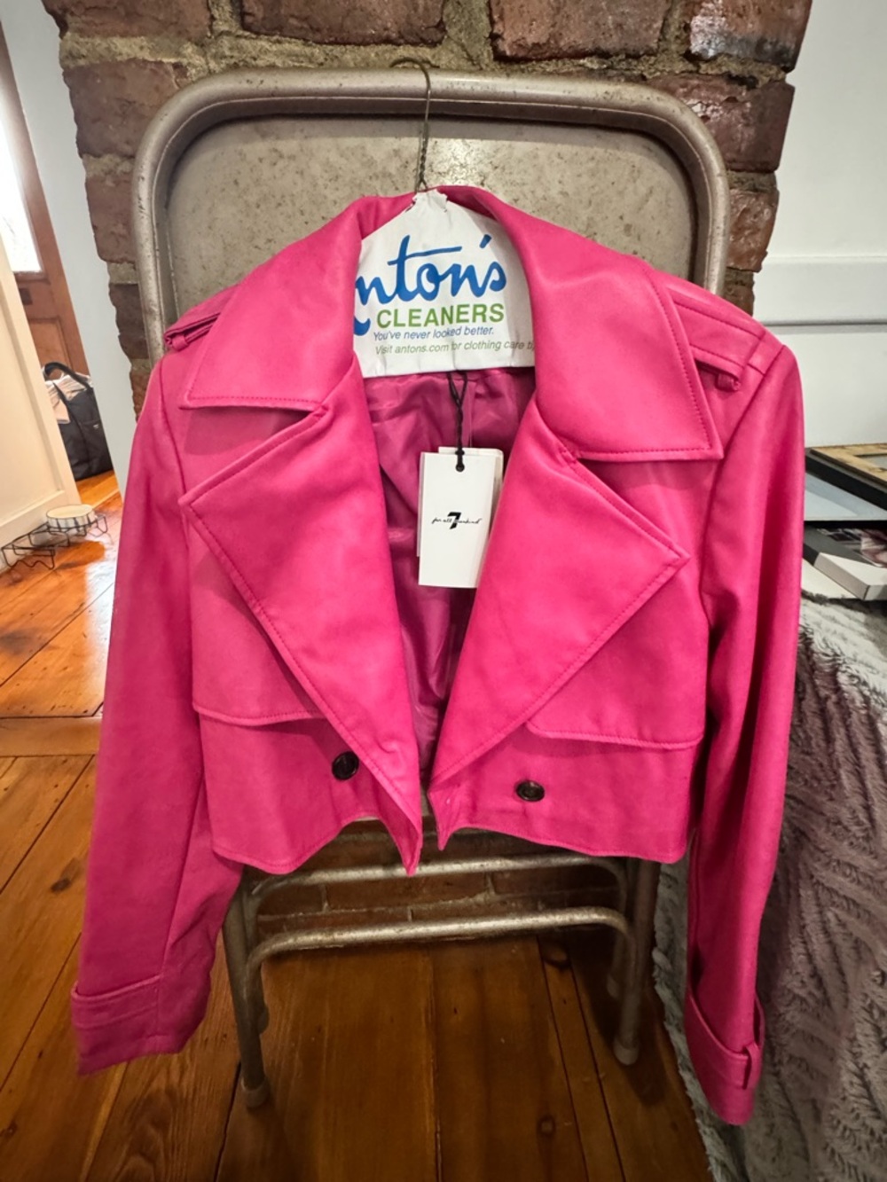 7 For All Mankind Cropped Hot Pink Leather Jacket